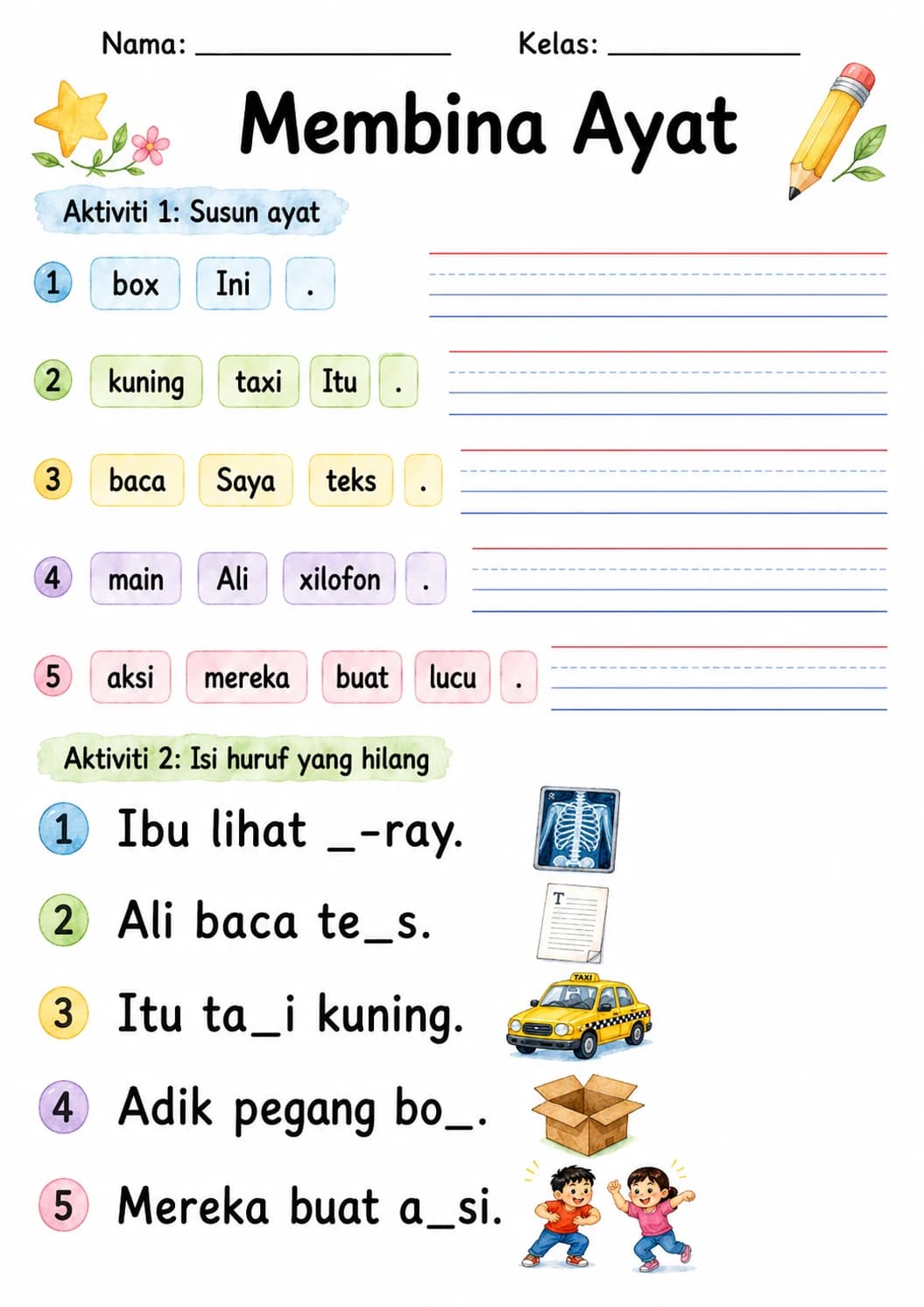 Malay Letter X Phonics Worksheets Pack page 10 printable worksheet preview