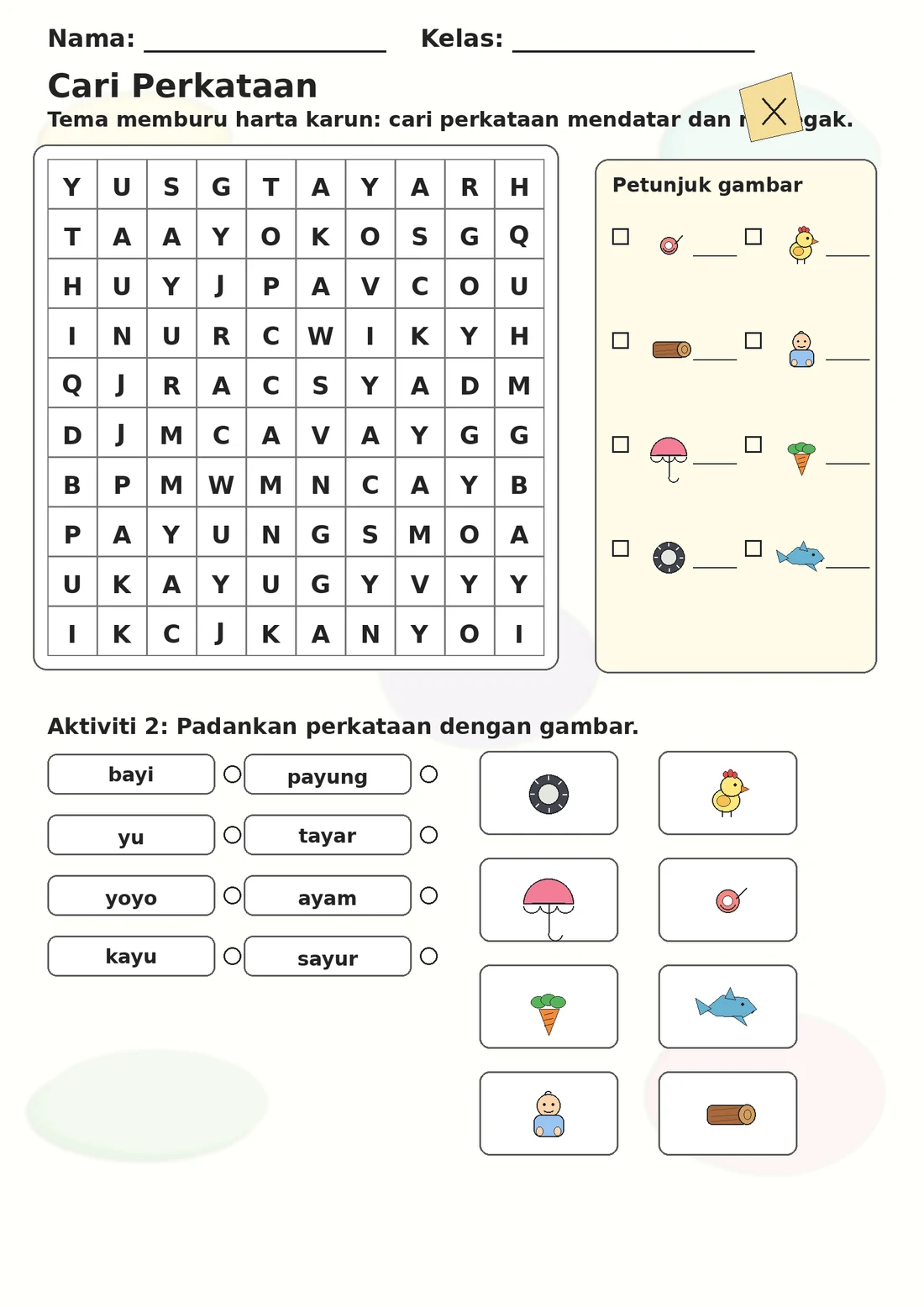 Malay Letter Y Phonics Worksheets Pack page 6 printable worksheet preview