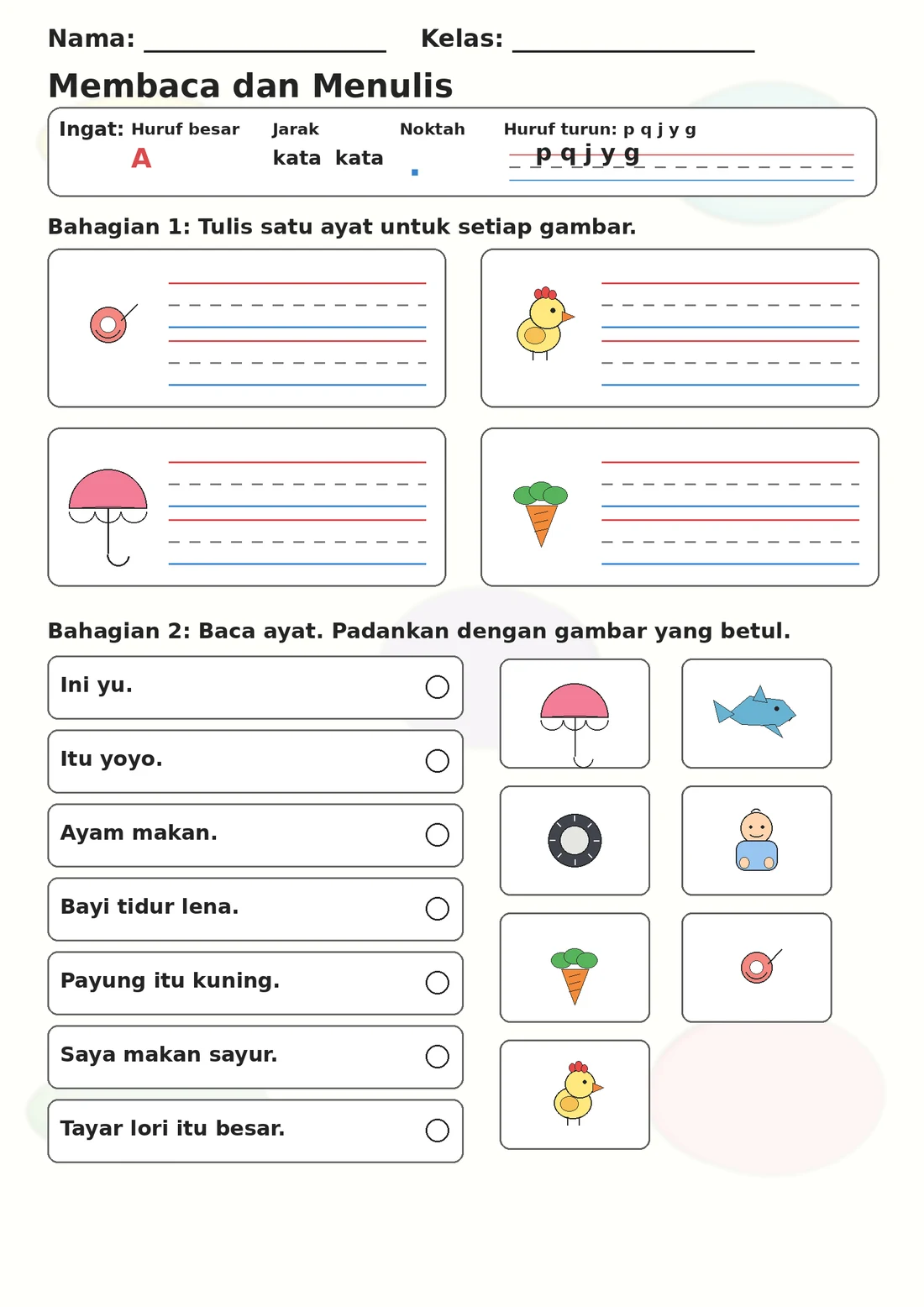 Malay Letter Y Phonics Worksheets Pack page 8 printable worksheet preview