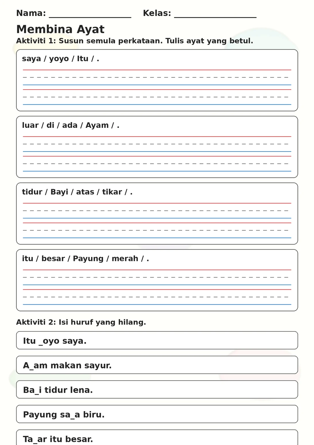 Malay Letter Y Phonics Worksheets Pack page 9 printable worksheet preview