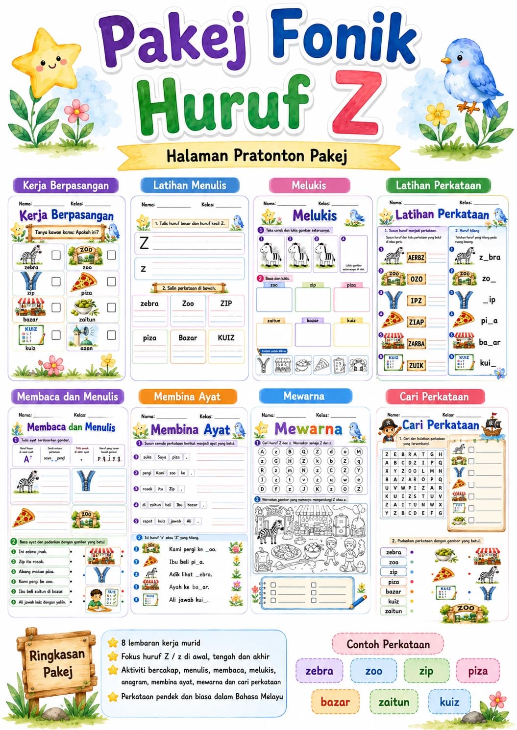 Malay Letter Z Phonics Worksheets Pack page 2 printable worksheet preview
