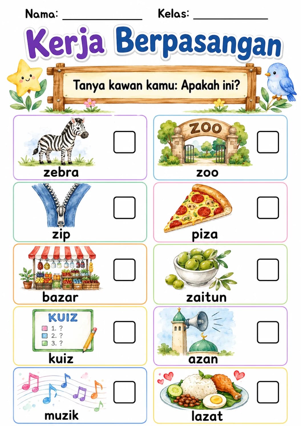 Malay Letter Z Phonics Worksheets Pack page 3 printable worksheet preview