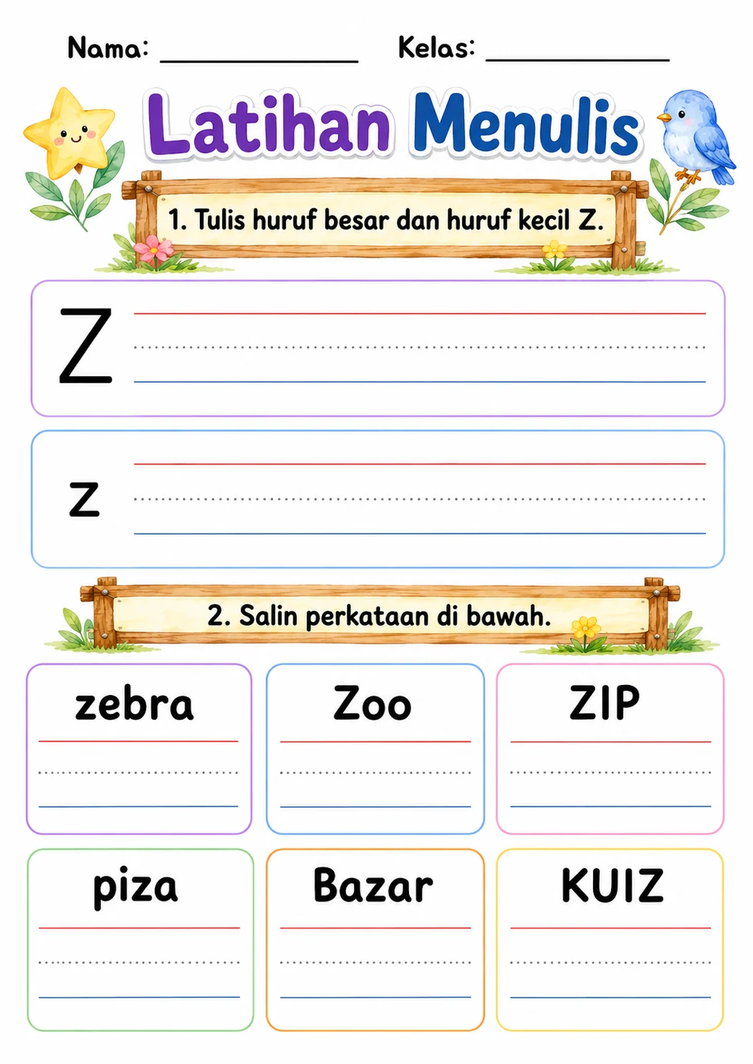 Malay Letter Z Phonics Worksheets Pack page 4 printable worksheet preview