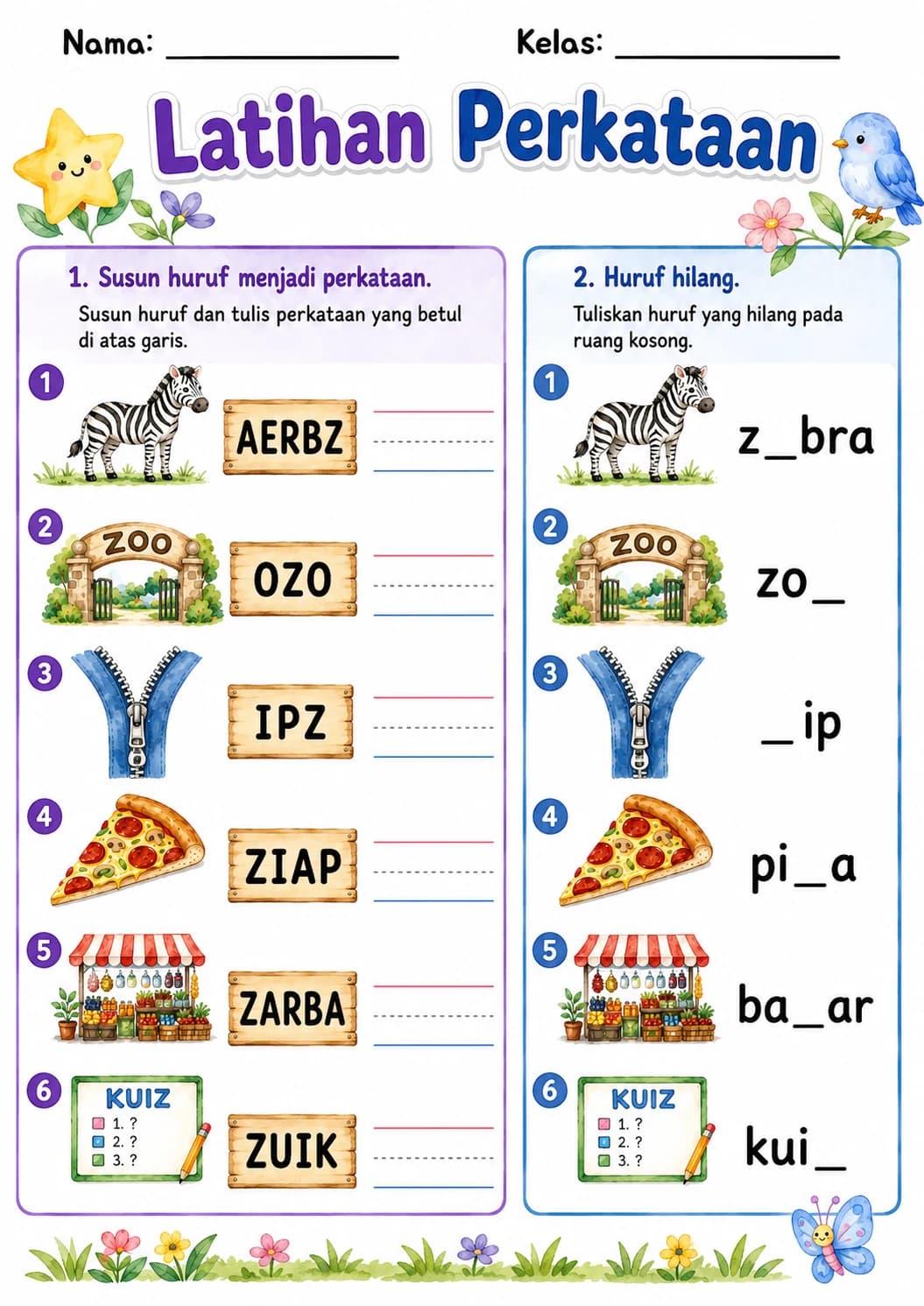 Malay Letter Z Phonics Worksheets Pack page 5 printable worksheet preview