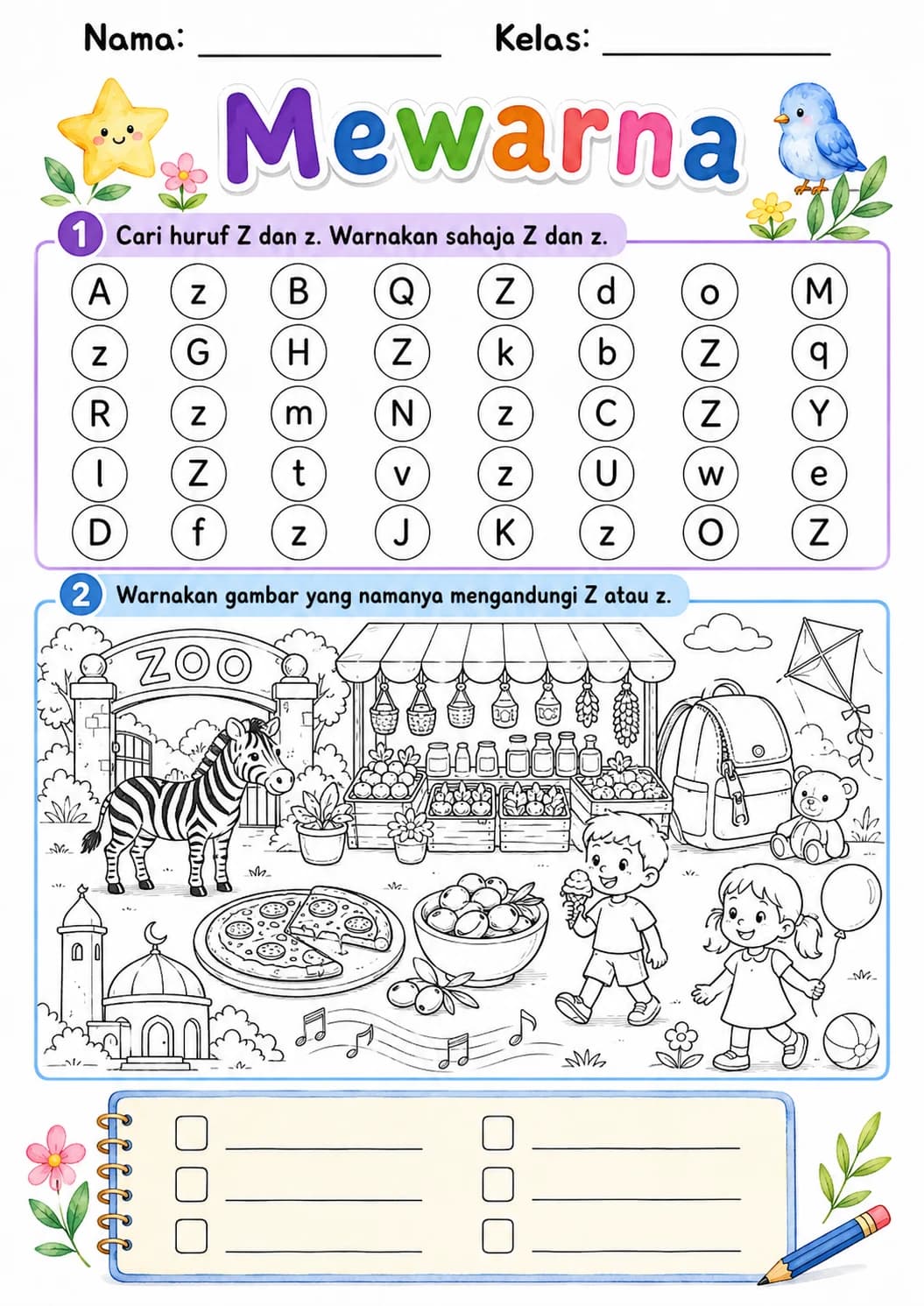 Malay Letter Z Phonics Worksheets Pack page 6 printable worksheet preview