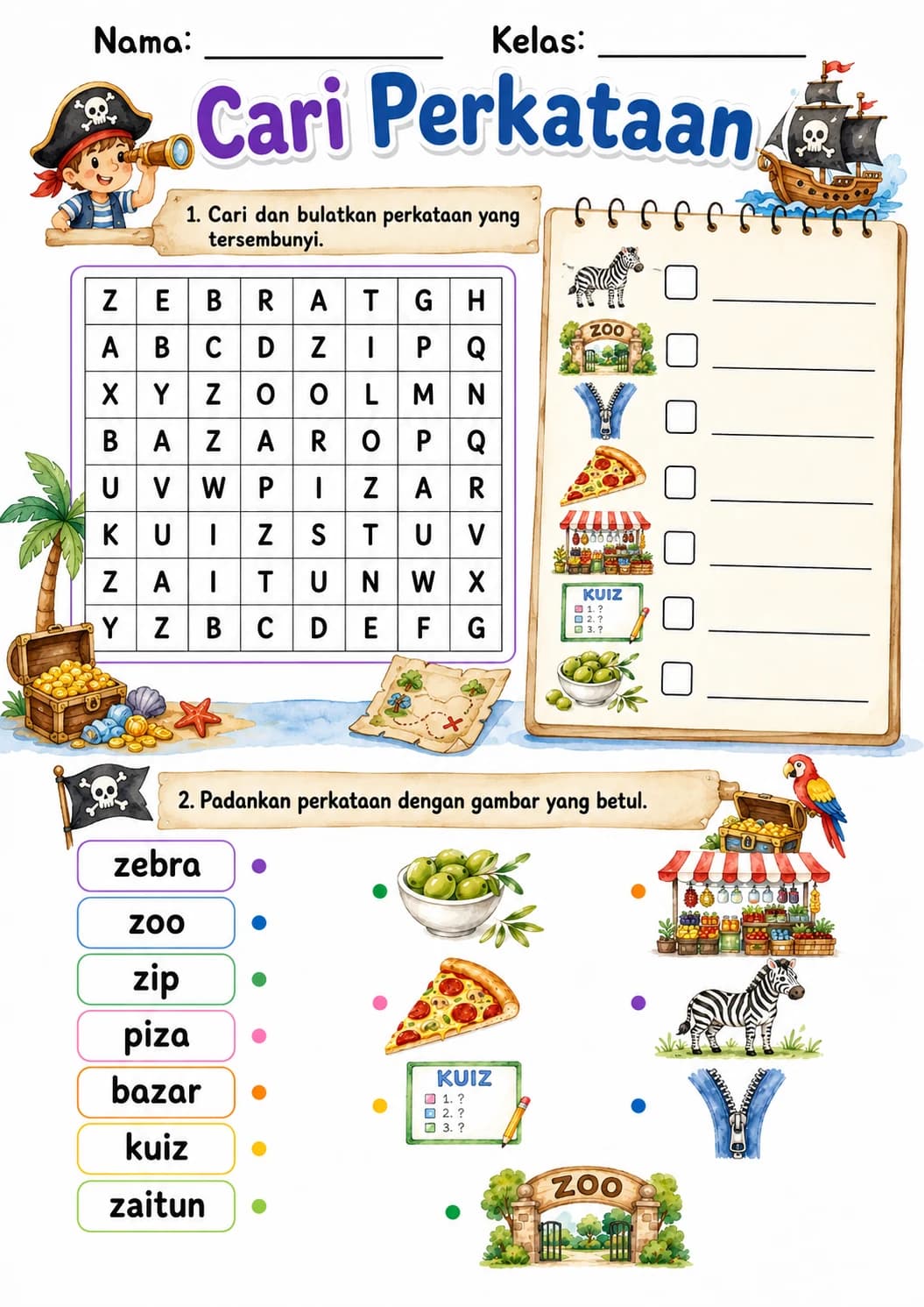 Malay Letter Z Phonics Worksheets Pack page 7 printable worksheet preview