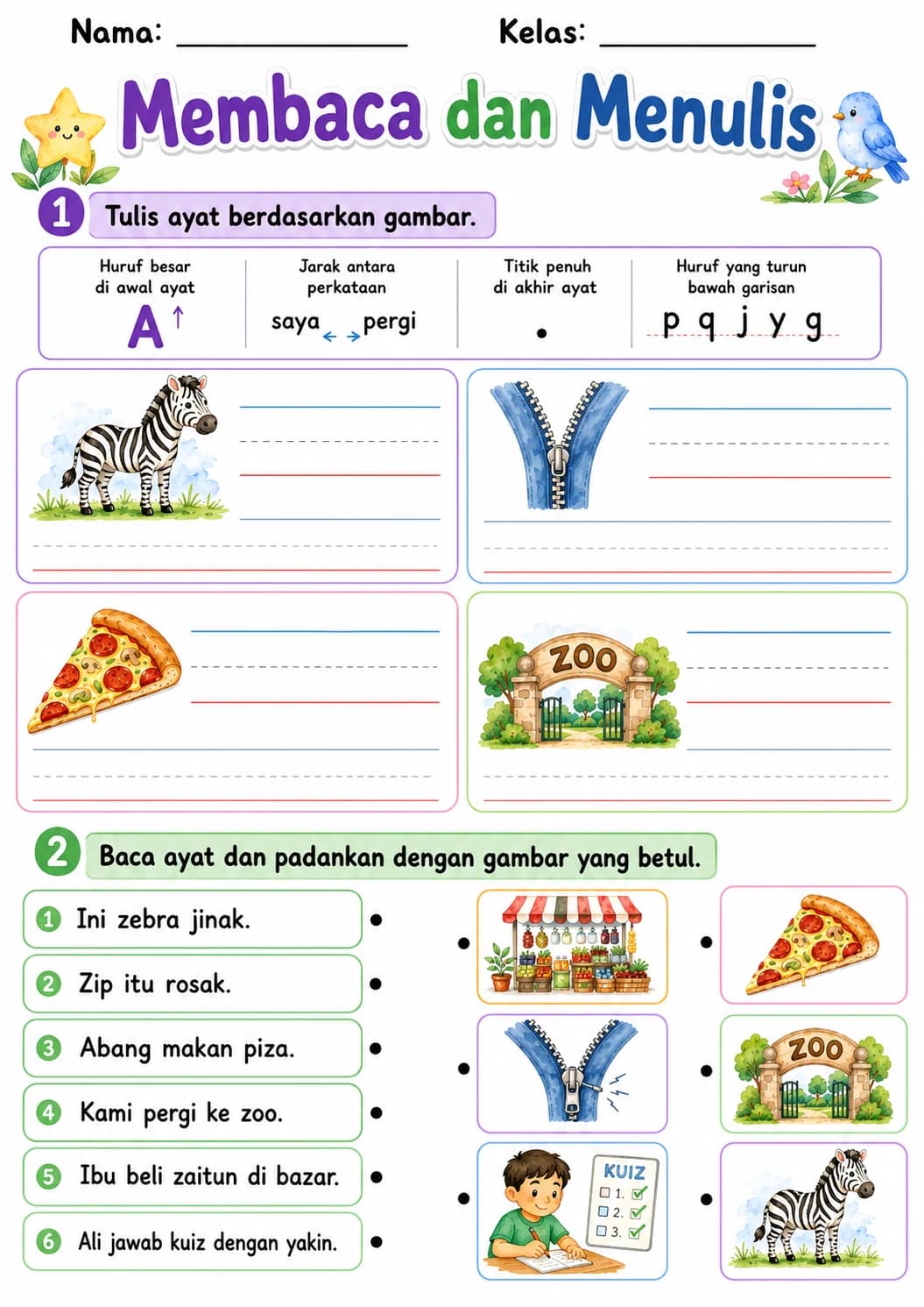 Malay Letter Z Phonics Worksheets Pack page 8 printable worksheet preview