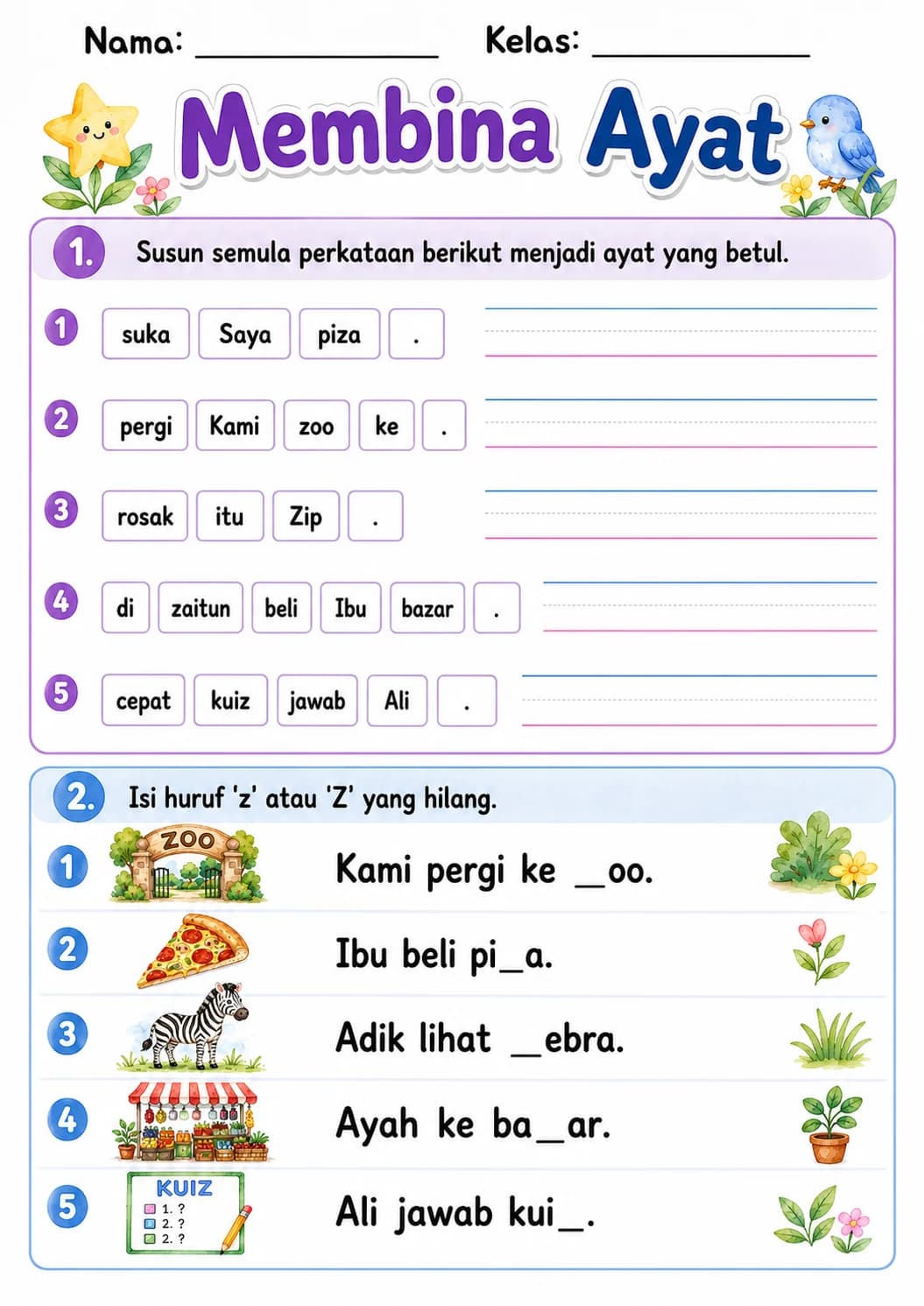 Malay Letter Z Phonics Worksheets Pack page 10 printable worksheet preview