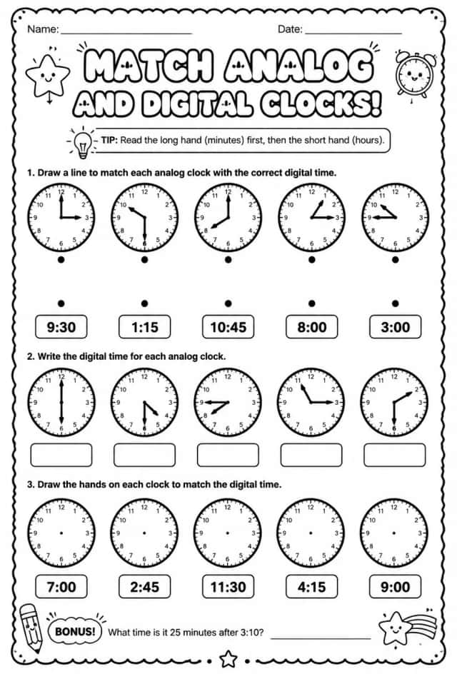 Match analog and digital clocks