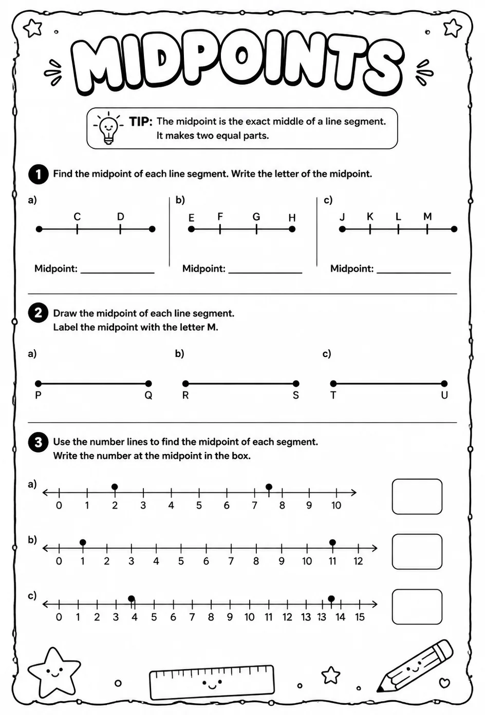 Midpoints — free printable Geometry math worksheet