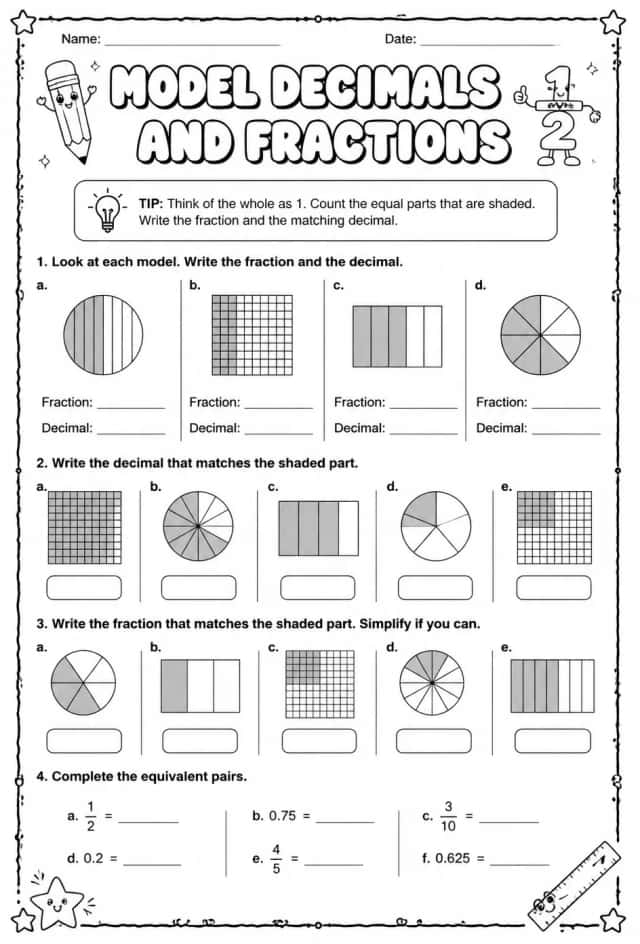 Model decimals and fractions