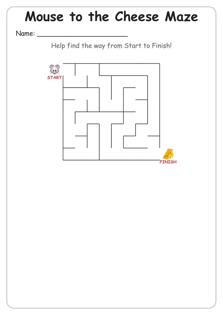 Mouse to the Cheese maze for Kindergarten