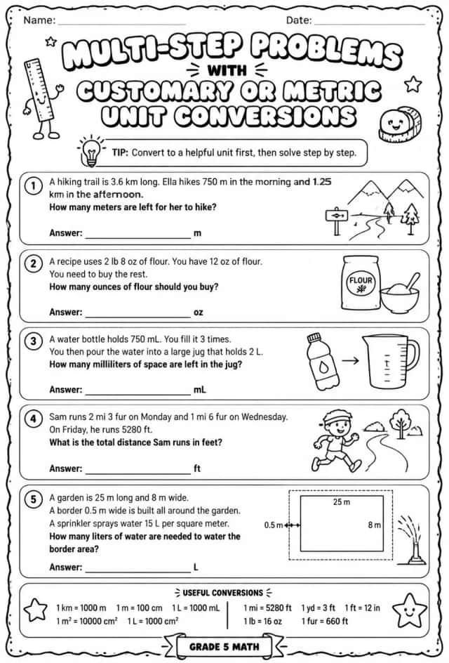 Multi-step problems with customary or metric unit conversions