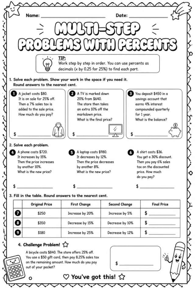 Multi-step problems with percents