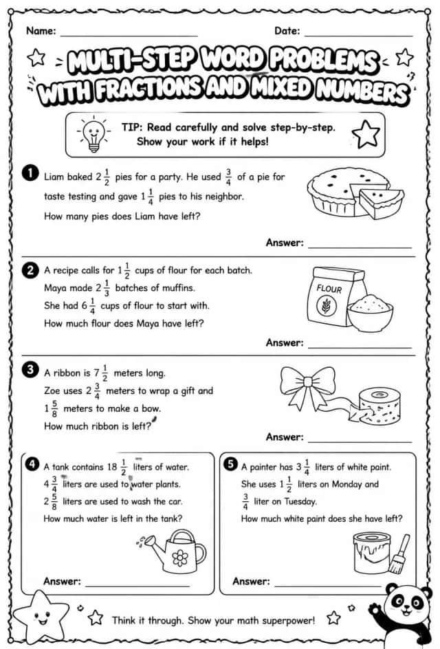 Multi-step word problems with fractions and mixed numbers
