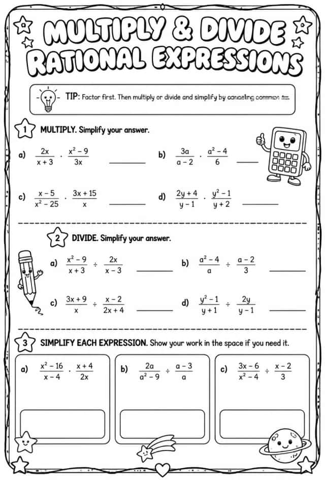 Multiply and divide rational expressions