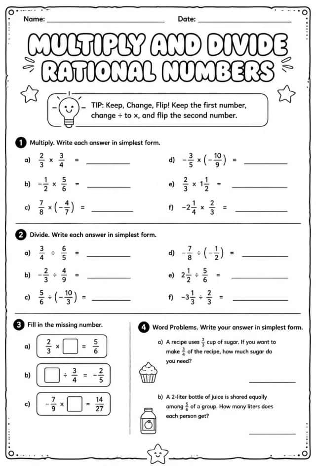 Multiply and divide rational numbers