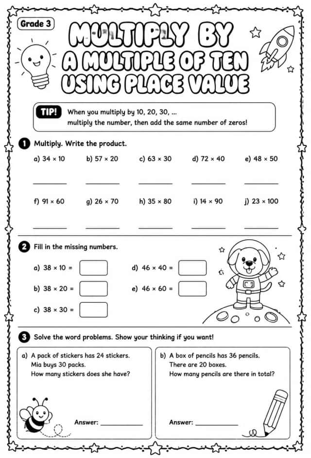 Multiply by a multiple of ten using place value