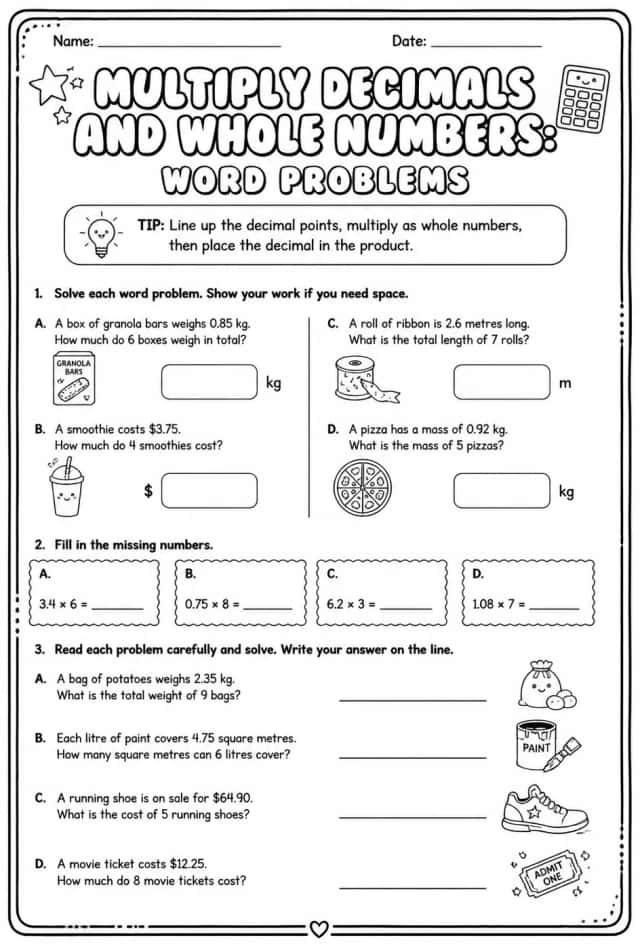Multiply decimals and whole numbers: word problems