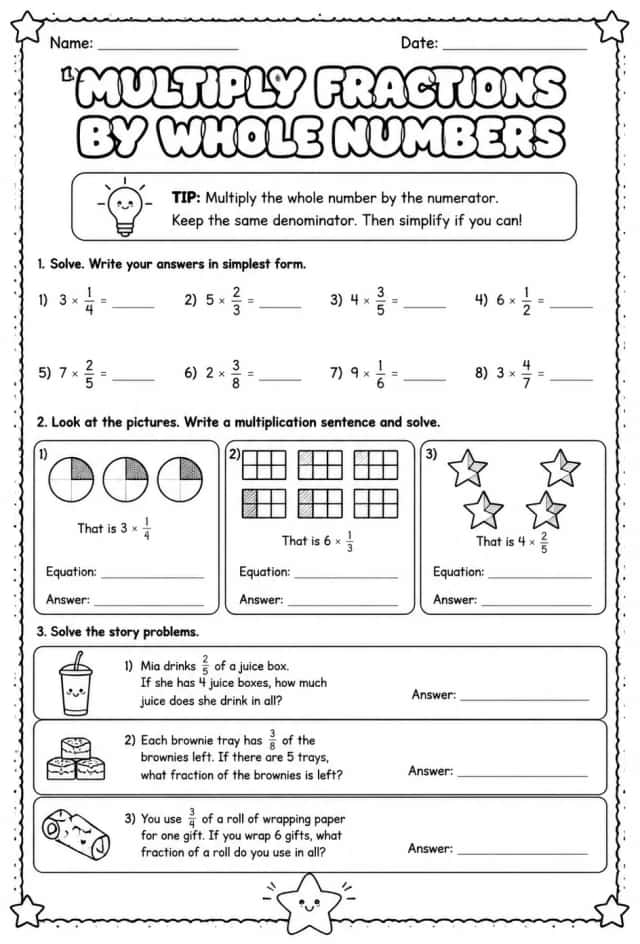 Multiply fractions by whole numbers