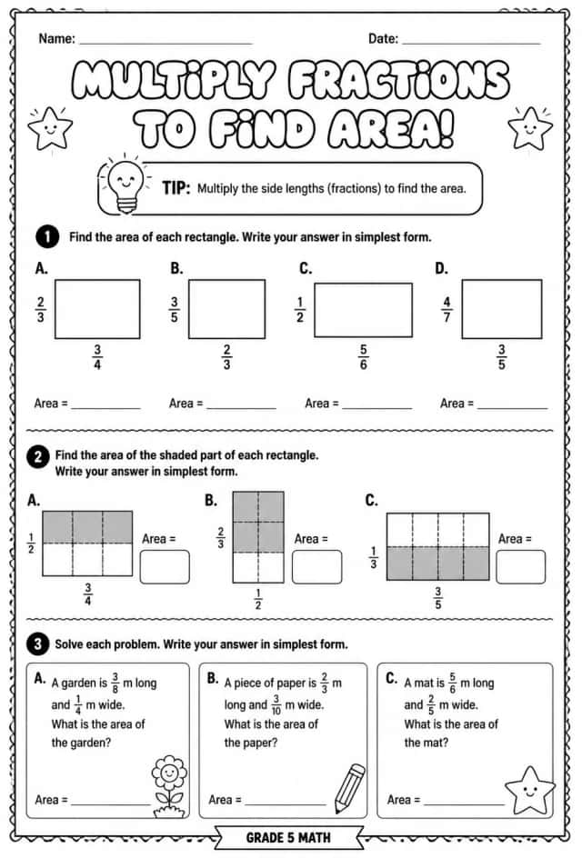Multiply fractions to find area