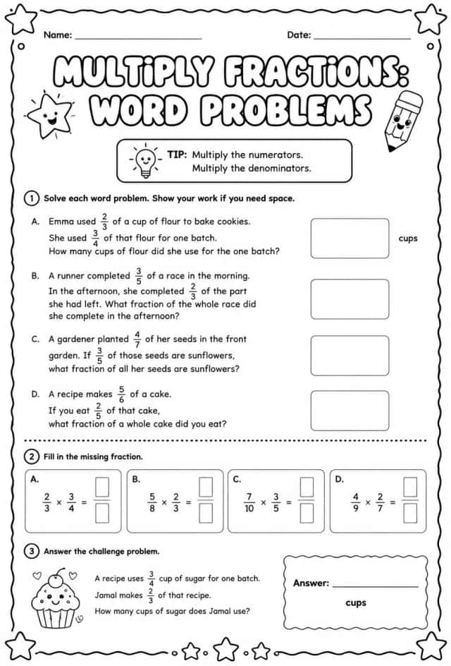 Multiply fractions: word problems