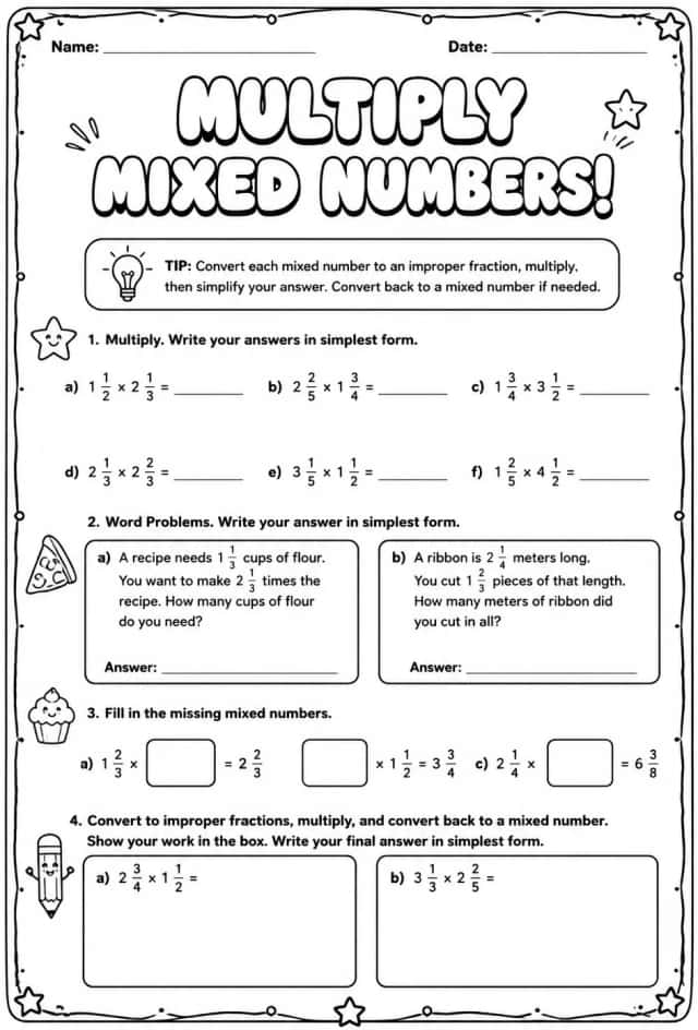 Multiply mixed numbers