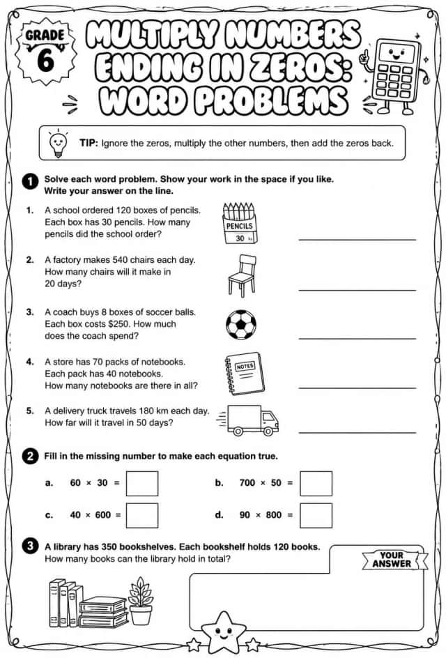 Multiply numbers ending in zeros: word problems