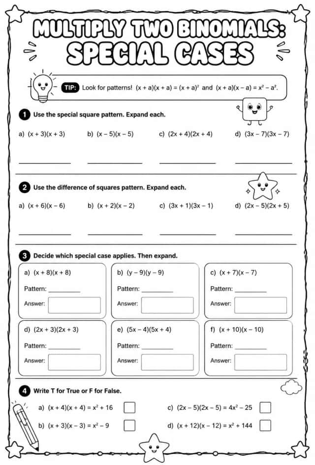Multiply two binomials: special cases