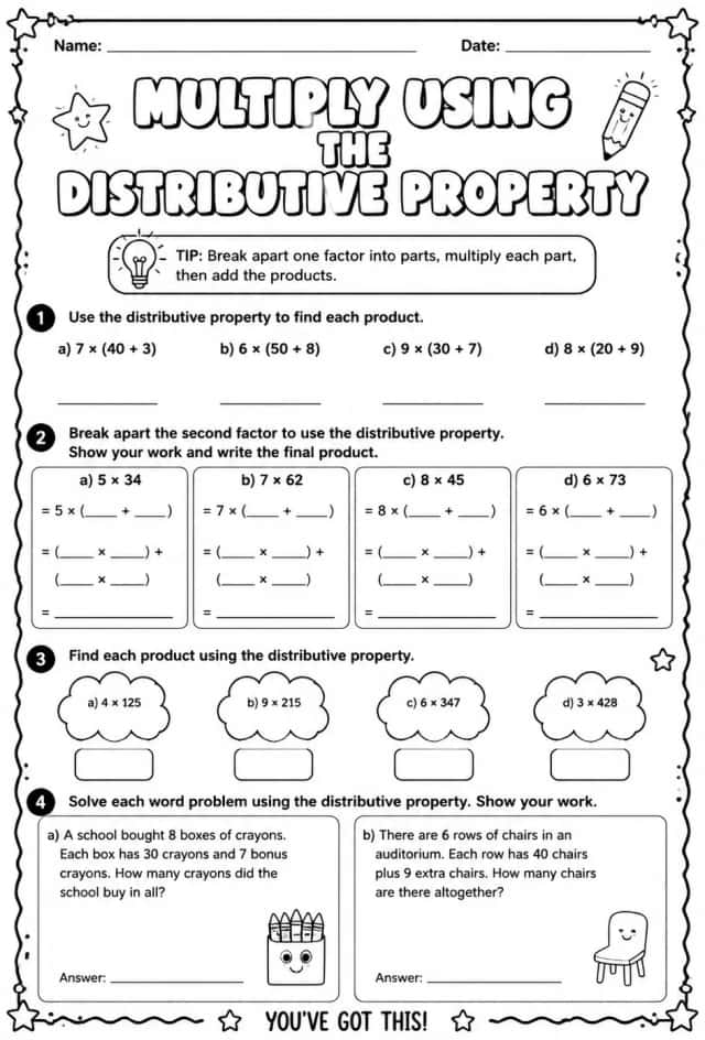 Multiply using the distributive property