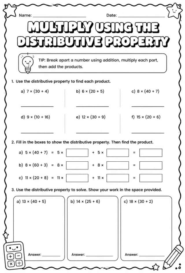Multiply using the distributive property