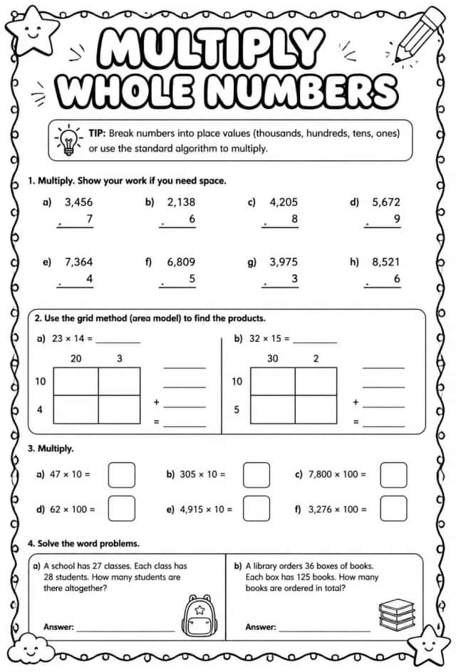 Multiply whole numbers
