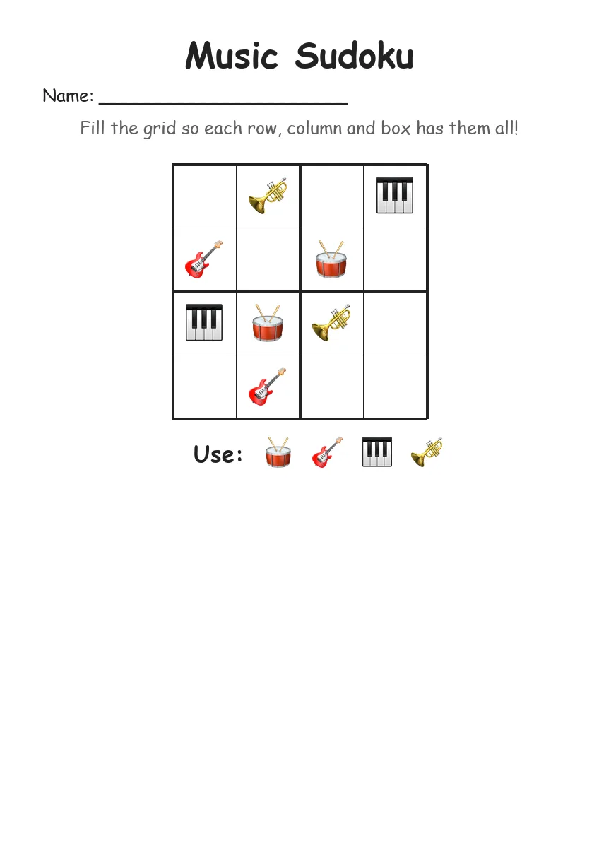 Music Sudoku 4x4 (Kindergarten)