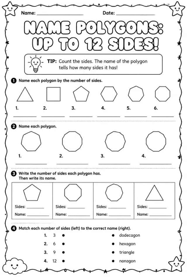Name polygons: up to 12 sides