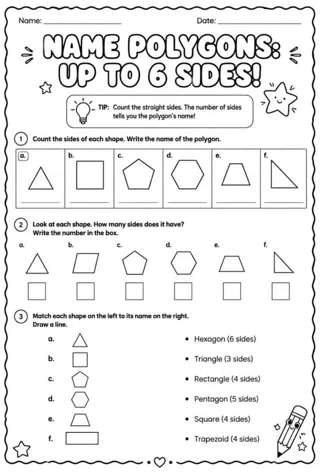 Name polygons: up to 6 sides