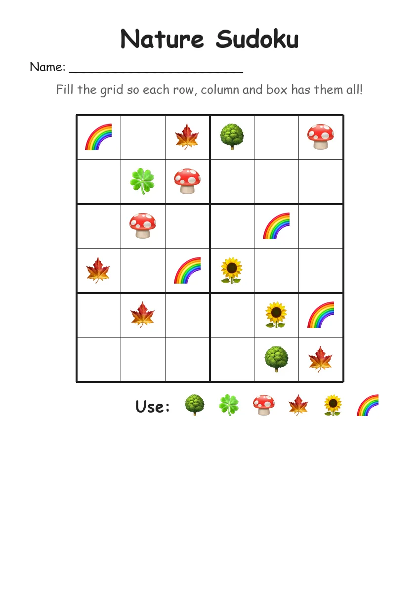 Nature Sudoku 6x6 (Grade 2) worksheet for Grade 2