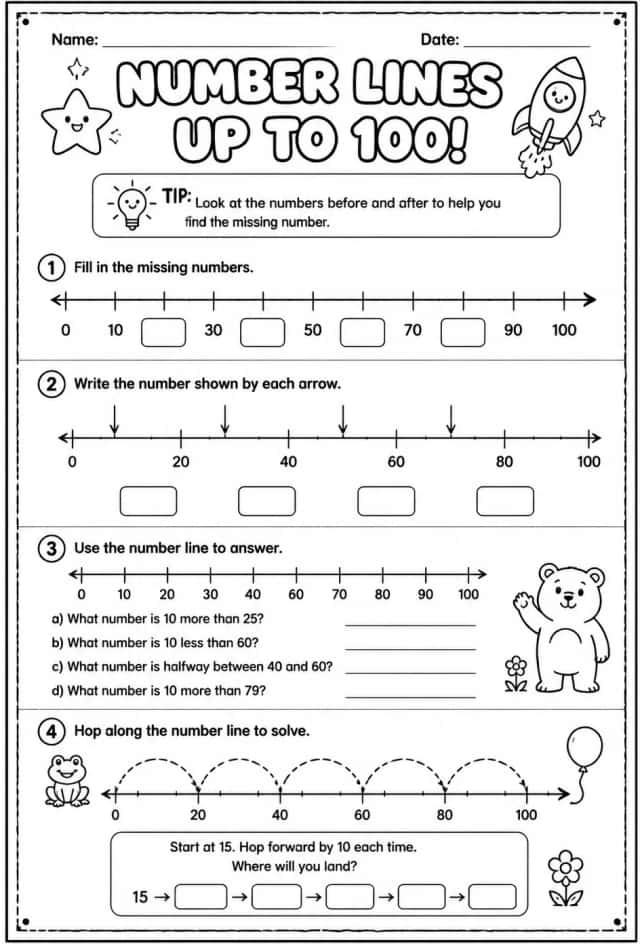 Number lines - up to 100