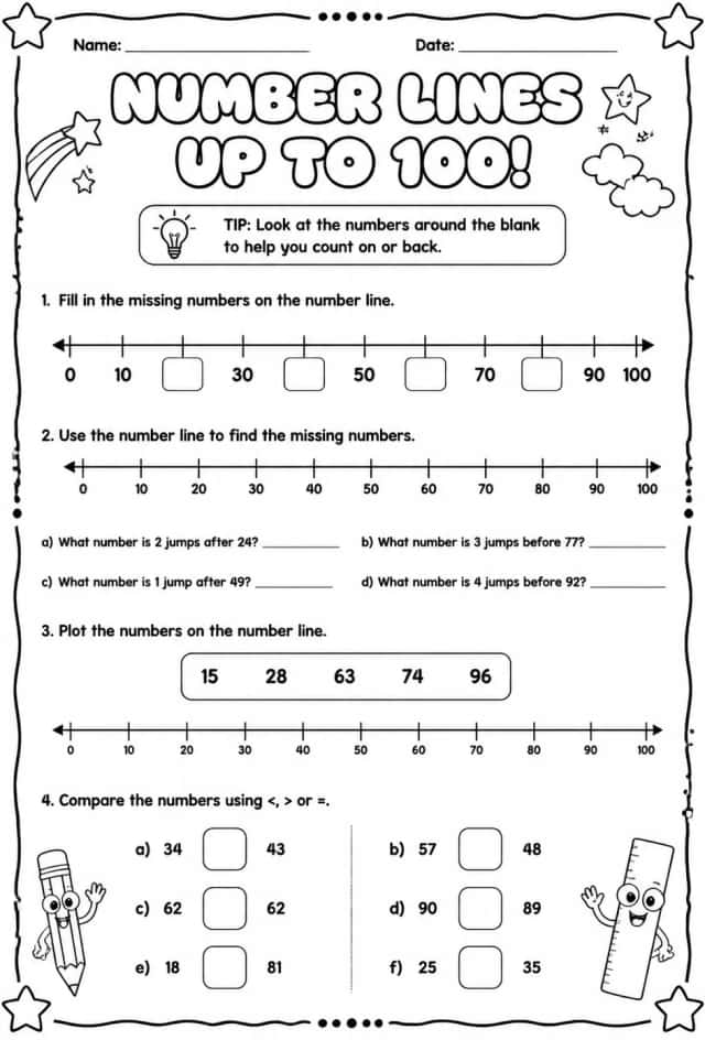 Number lines - up to 100