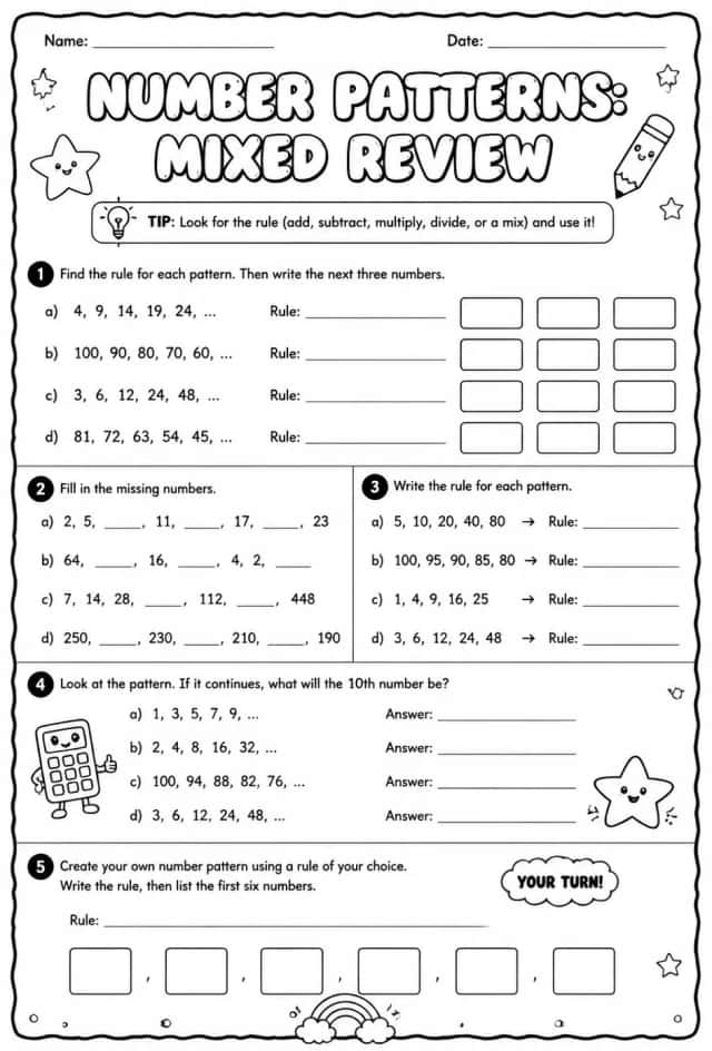 Number patterns: mixed review