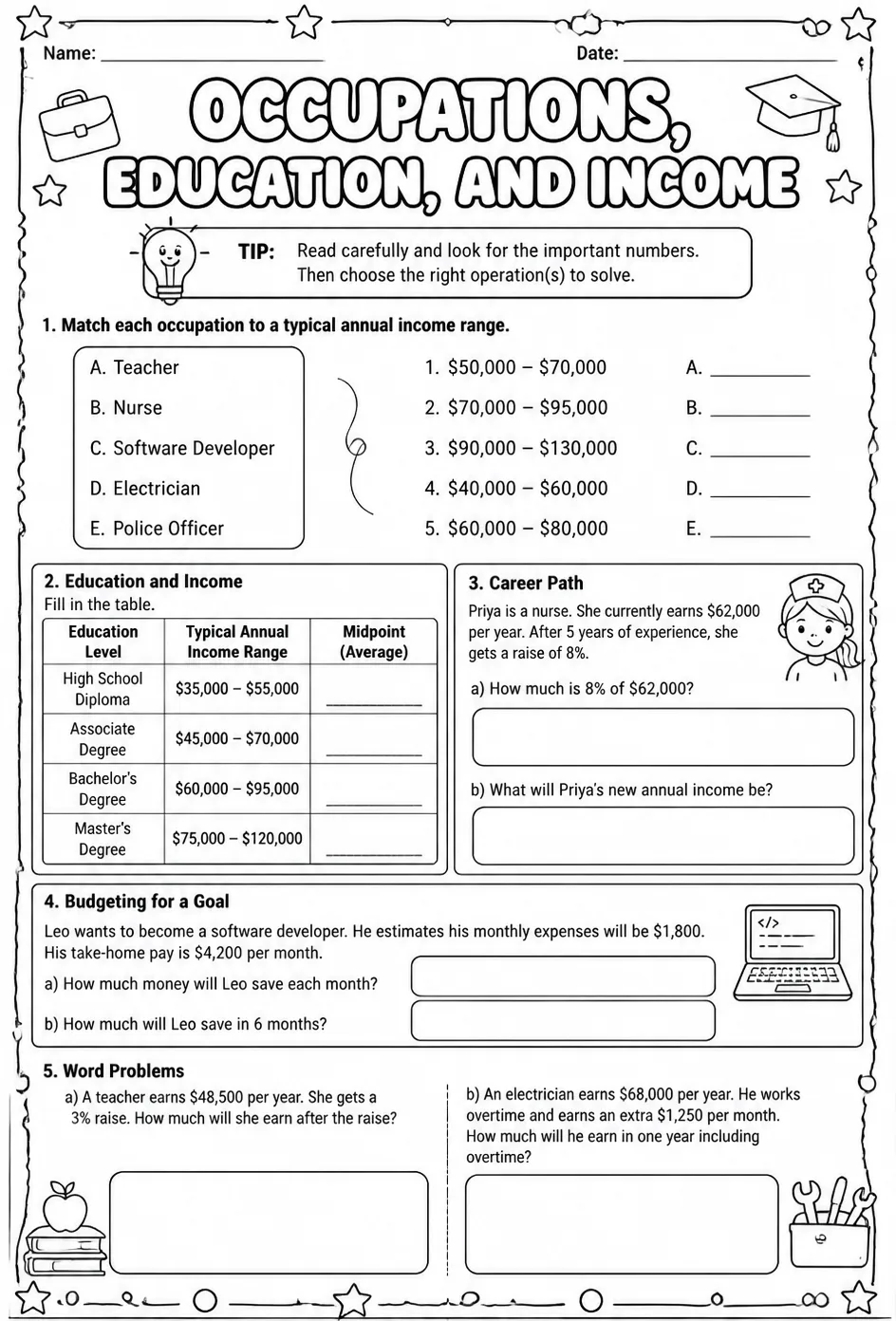 Occupations, education, and income