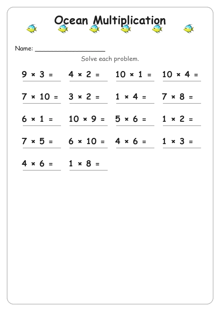 Ocean Multiplication (Grade 3)