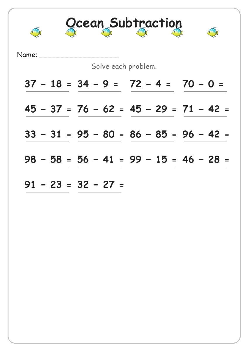 Ocean Subtraction (Grade 3)