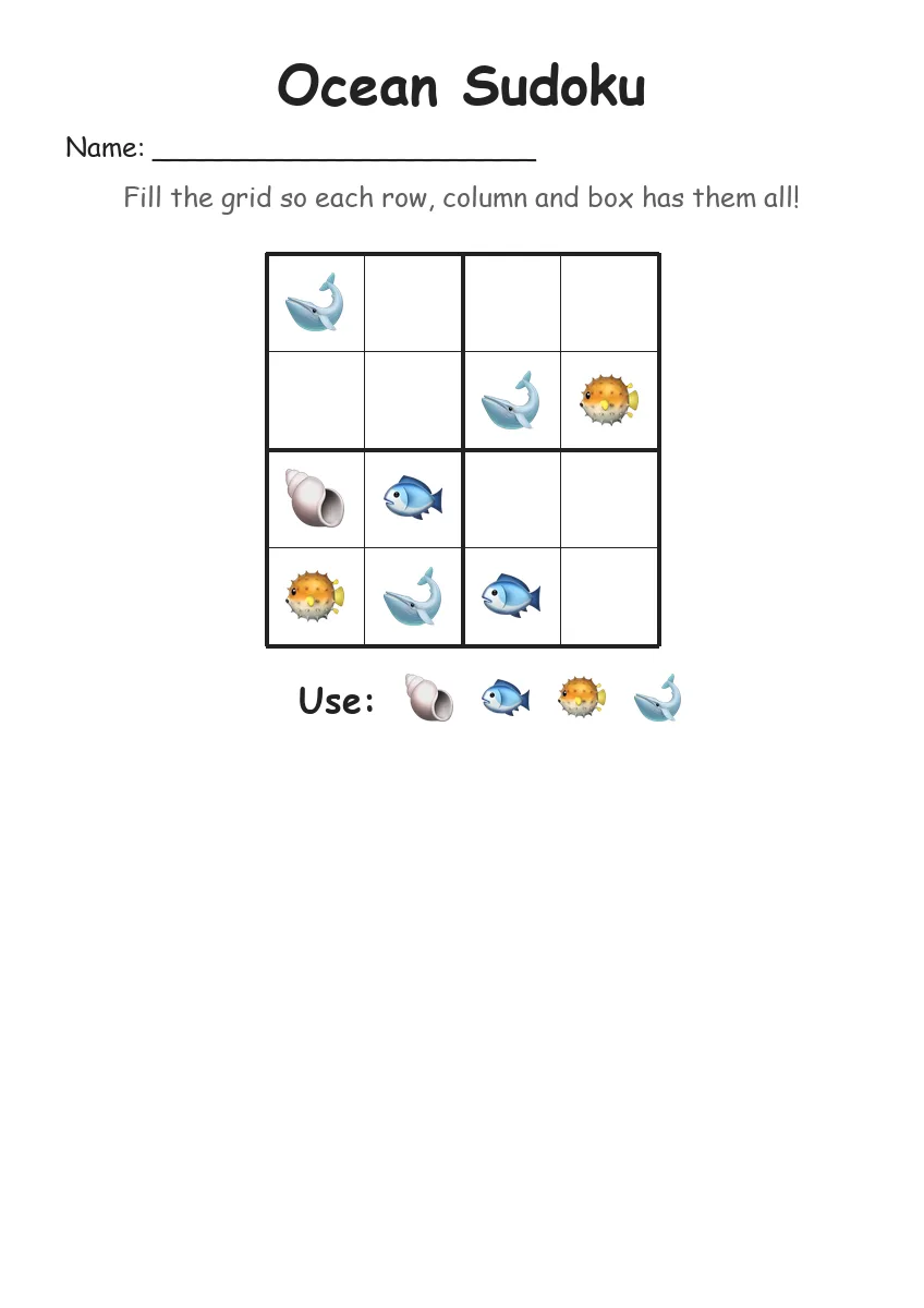 Ocean Sudoku 4x4 (Kindergarten)