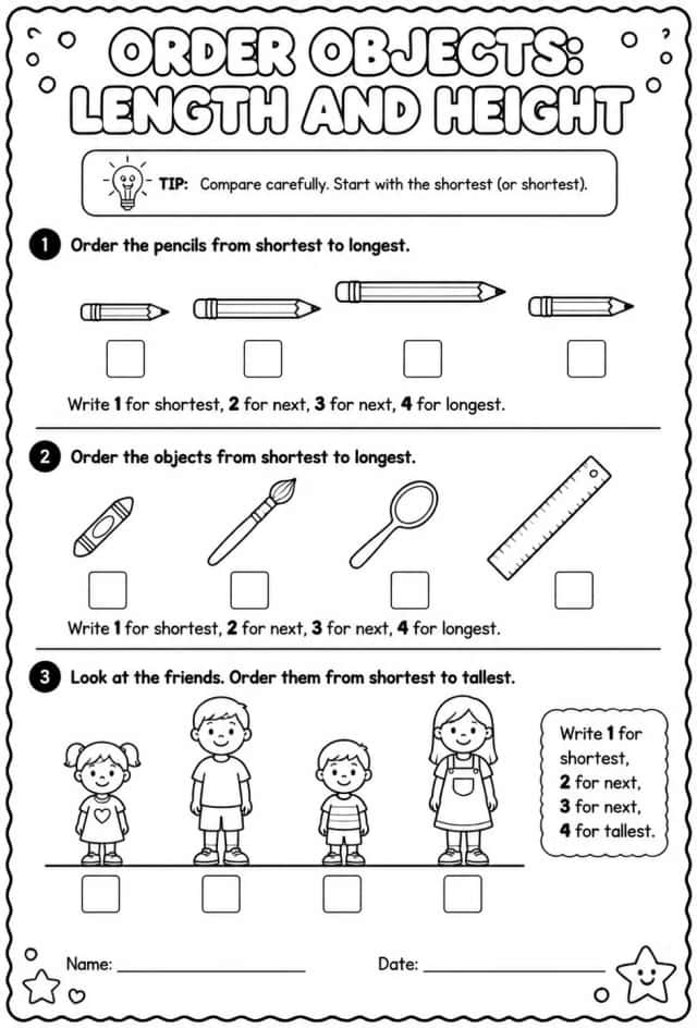 Order objects: length and height