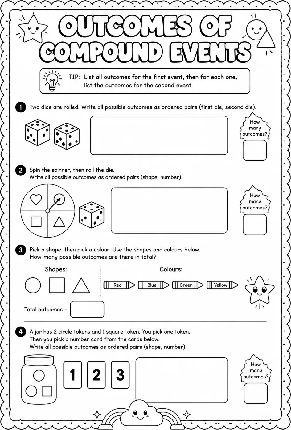 Outcomes of compound events — free printable Geometry math worksheet
