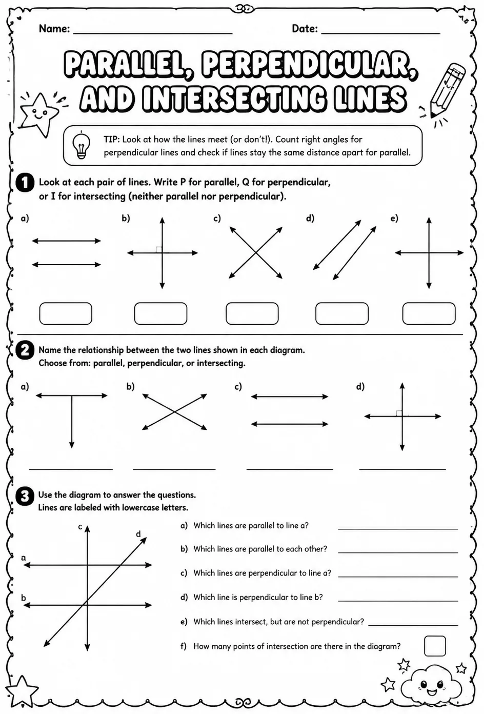 Parallel, perpendicular, and intersecting lines