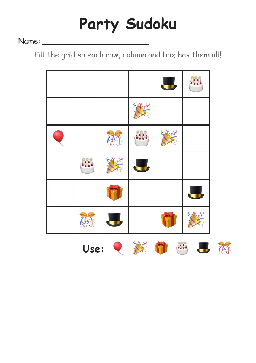 Party Sudoku 6x6 (Grade 2)
