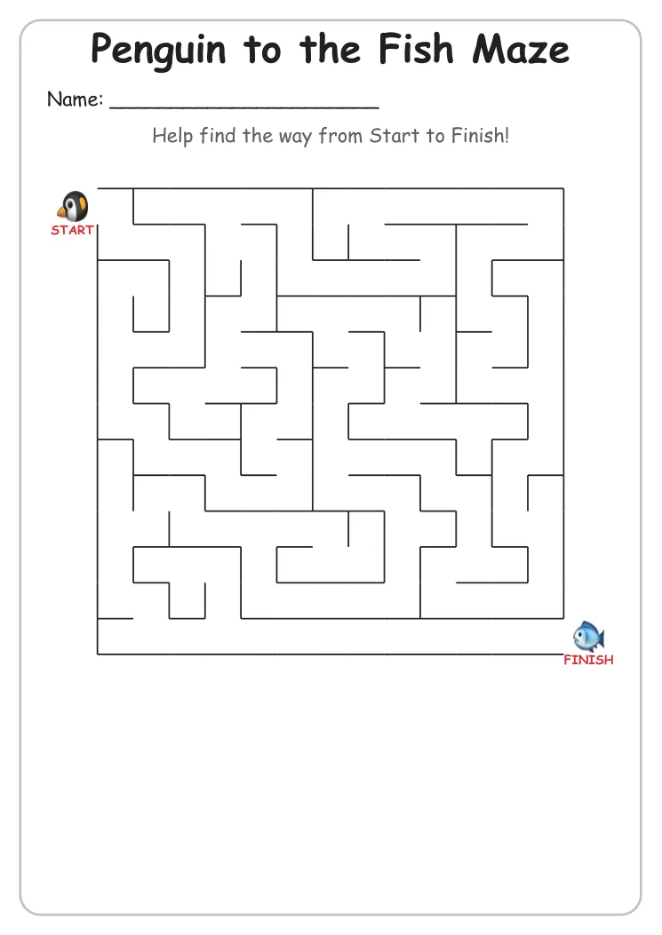 Penguin to the Fish maze for Grade 2