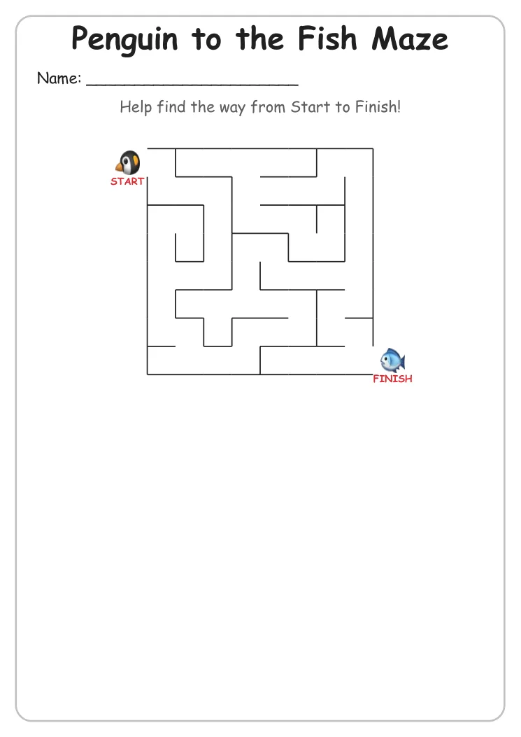Penguin to the Fish maze for Kindergarten