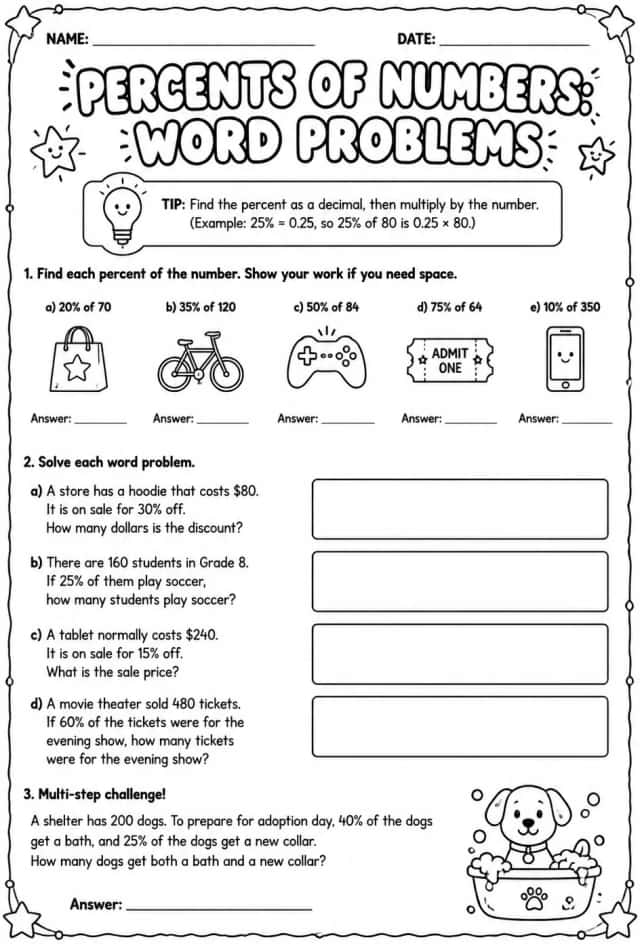 Percents of numbers: word problems